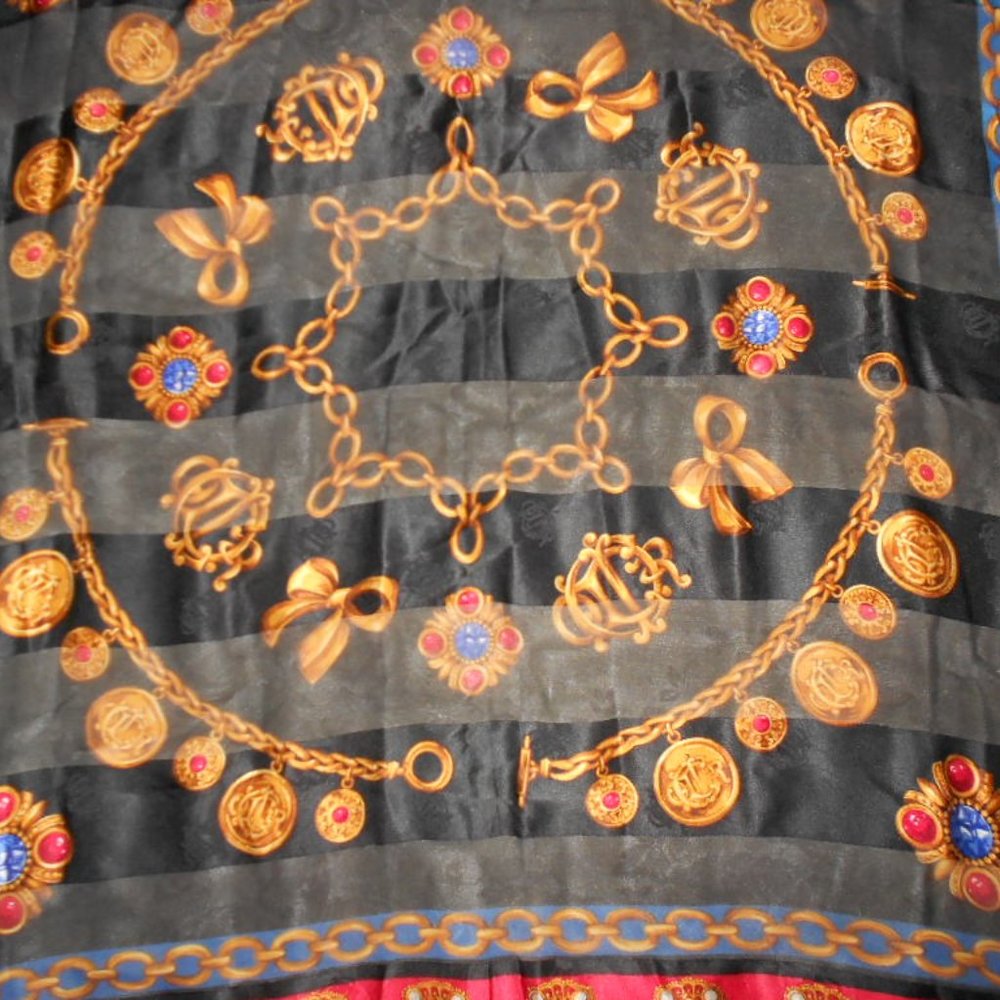 Vintage Christian Dior Silk Jewel Print Monogram Scarf